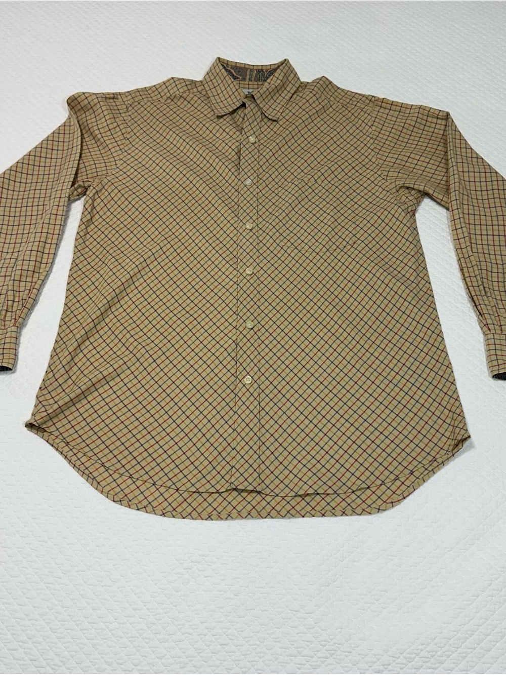 Men's Tan Plaid Long-Sleeve Button-Down Shirt